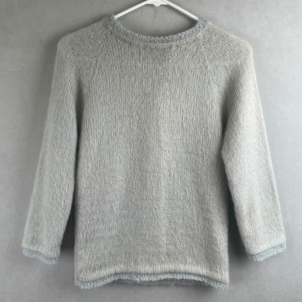 Jane Irwill Vintage 60s 70s Fuzzy Knit Grandma Sweater Ice Blue Keyhole Back S